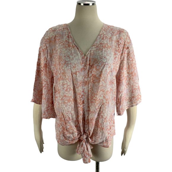 Cupio NWT Large Blouse Front Tie 3/4 Sleeves Pink $58 - Picture 1 of 6